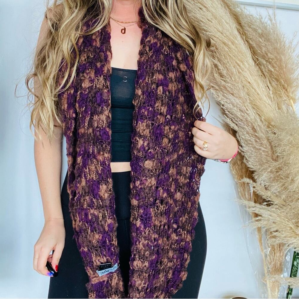 NEW NORDSTROM Purple Brown Open Chunky Knit Woven Classic Infinity Scarf Wrap